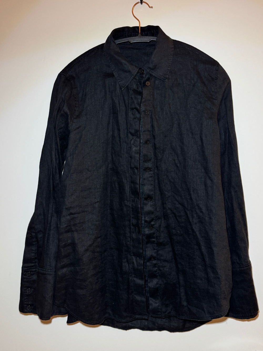 COS 100% Linen Wide Sleeved Oversized Black Button-Up Shirt